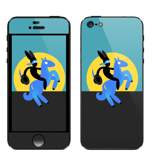 Наклейка на Телефон Apple iPhone 5 Синийконь,  купить в Москве – интернет-магазин Allskins, черный, зорро, синий, лошадь, заяц