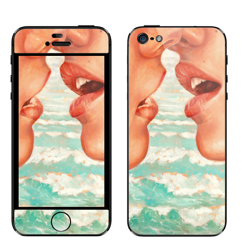 Наклейка на Телефон Apple iPhone 5 Калифорнийский кисс,  купить в Москве – интернет-магазин Allskins, поцелуй, любовь, волны, губы