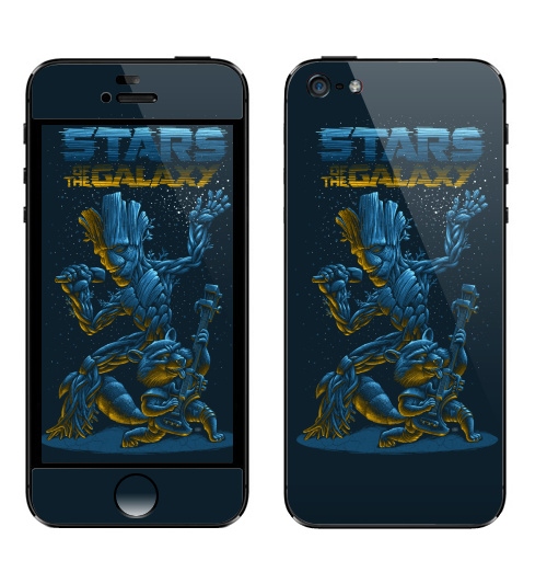 Наклейка на Телефон Apple iPhone 5 Звезды Галактики,  купить в Москве – интернет-магазин Allskins, музыка, енот, грут, стражигалактики, голубой