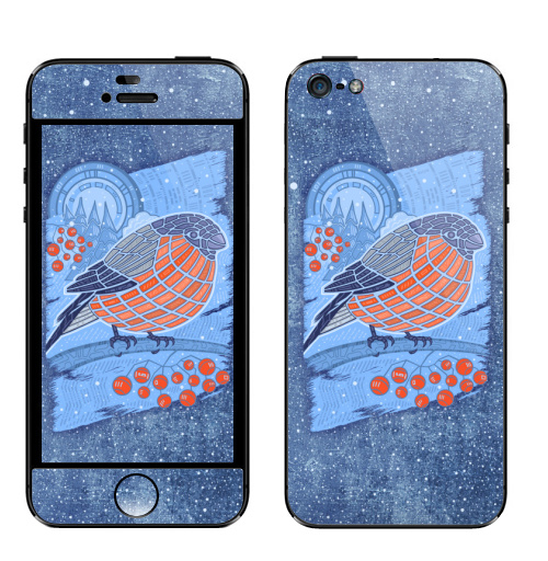 Наклейка на Телефон Apple iPhone 5 Снегирь,  купить в Москве – интернет-магазин Allskins, птицы, зима, абстракция, снегирь, новый год