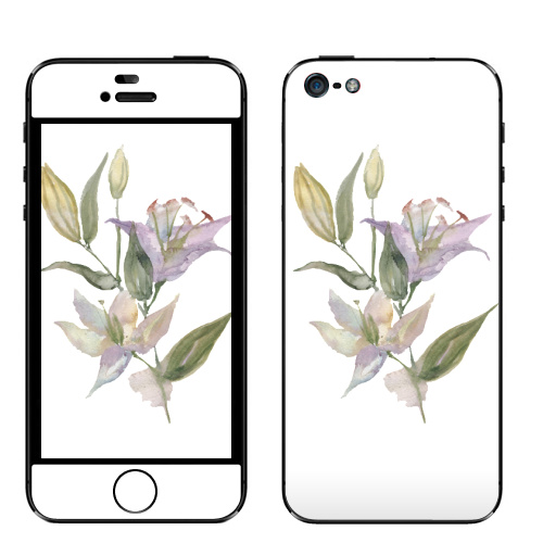 Наклейка на Телефон Apple iPhone 5 Воздушные лилии,  купить в Москве – интернет-магазин Allskins, цветы, 8 марта, лилии, акварель, весна, винтаж