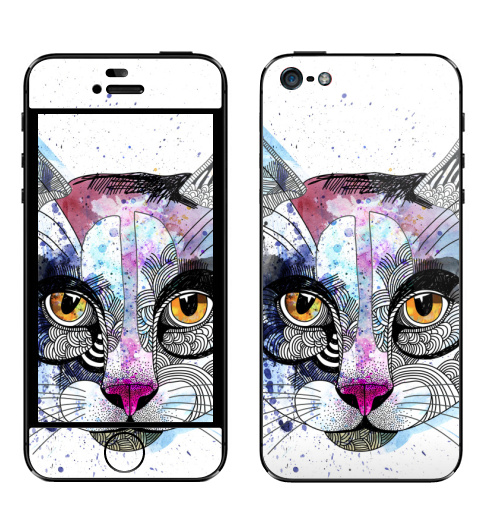 Наклейка на Телефон Apple iPhone 5 Кошка графика,  купить в Москве – интернет-магазин Allskins, милые животные, акварель, персонажи, графика, животные, кошка