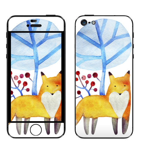 Наклейка на Телефон Apple iPhone 5 Пока, зима!,  купить в Москве – интернет-магазин Allskins, животные, лиса, акварель, рисунки, персонажи