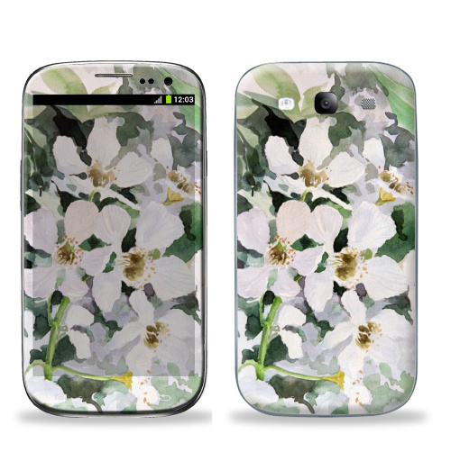 Наклейка на Телефон Samsung Galaxy S3 (i9300) Весенние цветы,  купить в Москве – интернет-магазин Allskins, белый, рисунки, акварель, яблоко, цветы, зеленые, графика