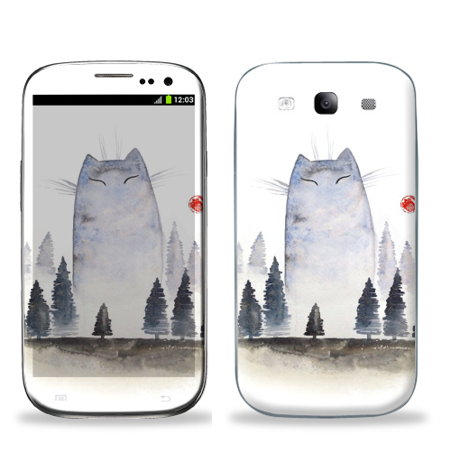 Наклейка на Телефон Samsung Galaxy S3 (i9300) Кот туманный,  купить в Москве – интернет-магазин Allskins, акварель, туман, лес, кошка