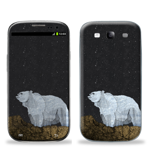 Наклейка на Телефон Samsung Galaxy S3 (i9300) Мишка,  купить в Москве – интернет-магазин Allskins, крутые животные, луна, камни, горы, ночь, медведь