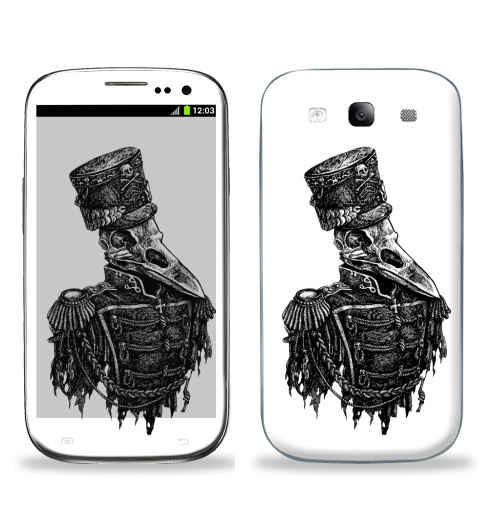 Наклейка на Телефон Samsung Galaxy S3 (i9300) Враноголовый,  купить в Москве – интернет-магазин Allskins, черно-белое, ворона, птицы, черный, графика, череп, военные, татуировки