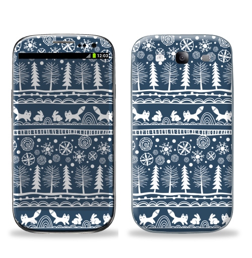 Наклейка на Телефон Samsung Galaxy S3 (i9300) Зимний лес,  купить в Москве – интернет-магазин Allskins, зима, лиса, лес, деревья, заяц, забавный, паттерн, снег