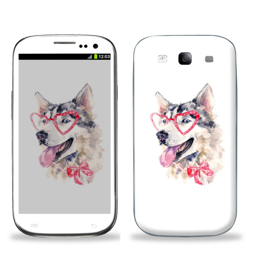 Наклейка на Телефон Samsung Galaxy S3 (i9300) Модная собака,  купить в Москве – интернет-магазин Allskins, крутые животные, милые животные, мило, хаски, розовый, очки, акварель, собаки, детские