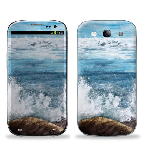 Наклейка на Телефон Samsung Galaxy S3 (i9300) Танец пены морской,  купить в Москве – интернет-магазин Allskins, морская, волны, лето, брызги, синий, живопись, акварель