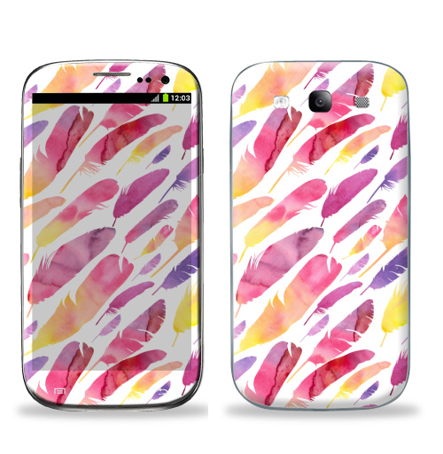 Наклейка на Телефон Samsung Galaxy S3 (i9300) Акварельные перышки на белом фоне,  купить в Москве – интернет-магазин Allskins, перья, фиолетовый, сиреневый, лимонный, розовый, градиент, текстура, акварель