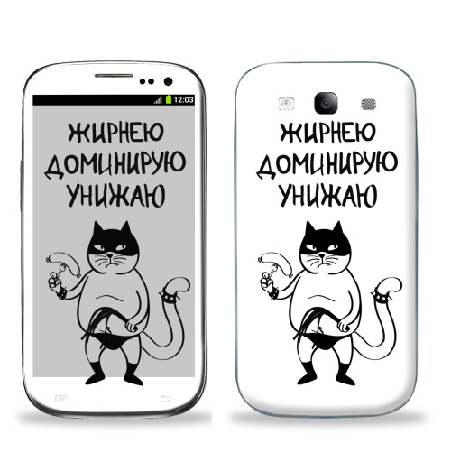 Наклейка на Телефон Samsung Galaxy S3 (i9300) Жирнею, доминирую, унижаю,  купить в Москве – интернет-магазин Allskins, секс, черное и белое, прикол, кошка, надписи, жир, крутые надписи