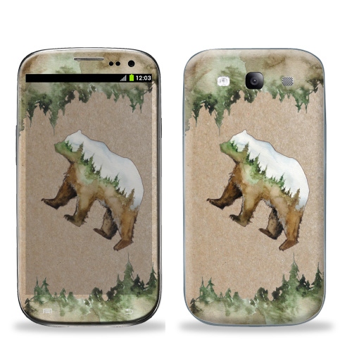 Наклейка на Телефон Samsung Galaxy S3 (i9300) Лесной медведь,  купить в Москве – интернет-магазин Allskins, крутые животные, лес, медведь, природа, акварель