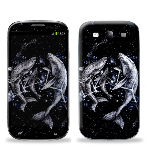 Наклейка на Телефон Samsung Galaxy S3 (i9300) Межгалактические киты,  купить в Москве – интернет-магазин Allskins, полностьючерный, небо, животные, ночь, звезда, космос, киты