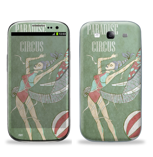 Наклейка на Телефон Samsung Galaxy S3 (i9300) Райский цирк,  купить в Москве – интернет-магазин Allskins, цирк, слоны, девушка, акробат, футбол, фантастика