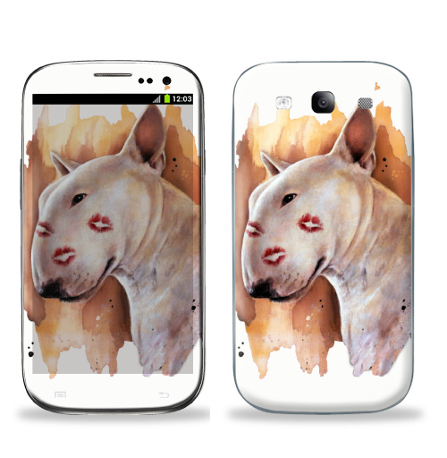 Наклейка на Телефон Samsung Galaxy S3 (i9300) Бультерьер зацелованный,  купить в Москве – интернет-магазин Allskins, крутые животные, бультерьер, собаки, поцелуй