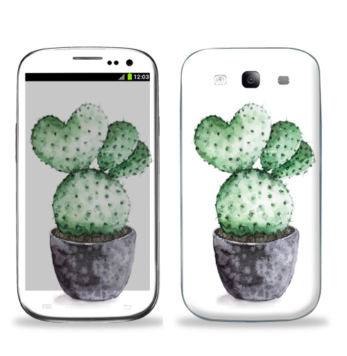 Наклейка на Телефон Samsung Galaxy S3 (i9300) Кактус в горшочке,  купить в Москве – интернет-магазин Allskins, кактусы, растение, зеленый, колючки, Мексика, акварель