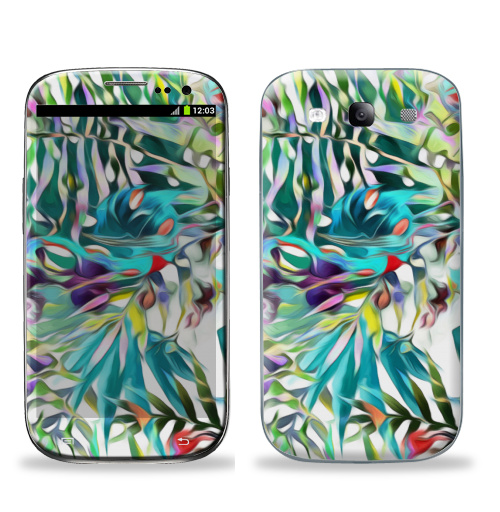 Наклейка на Телефон Samsung Galaxy S3 (i9300) Шелковые джунгли,  купить в Москве – интернет-магазин Allskins, тропики, лето, летний, модный, цвет, растительный, цветы, абстракция