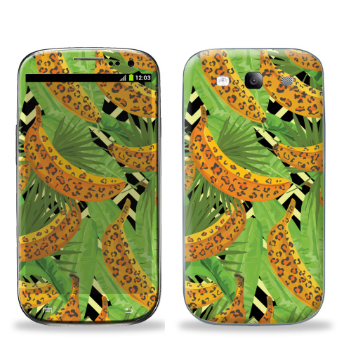 Наклейка на Телефон Samsung Galaxy S3 (i9300) Паттерн с банами,  купить в Москве – интернет-магазин Allskins, зеленый, текстура, хищник, джунгли, листья, тропики, паттерн, леопард, банан