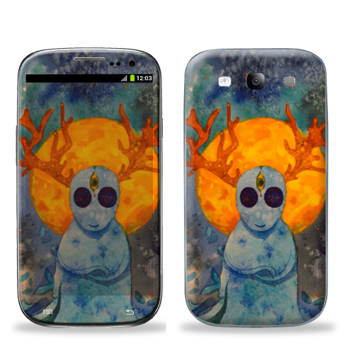 Наклейка на Телефон Samsung Galaxy S3 (i9300) Дух,  купить в Москве – интернет-магазин Allskins, дух, привидение, олень, призрак, луна, желтое, голубой, космос, звезда
