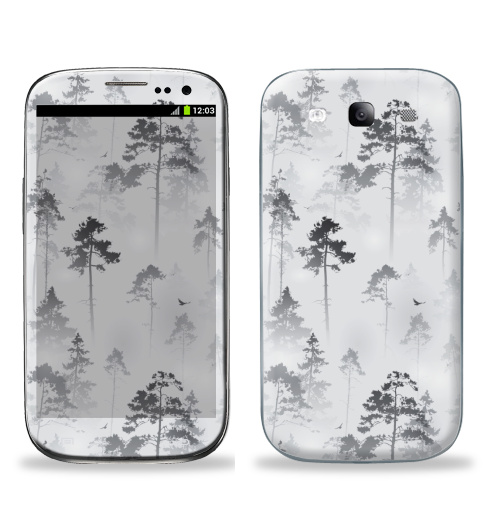 Наклейка на Телефон Samsung Galaxy S3 (i9300) Лес. туман,  купить в Москве – интернет-магазин Allskins, туман, лес, природа, птицы, сосны