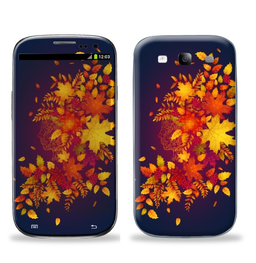 Наклейка на Телефон Samsung Galaxy S3 (i9300) Дух осени,  купить в Москве – интернет-магазин Allskins, осень, листья, рыжий, девушка, рябина, деревья, природа, винтаж, лес