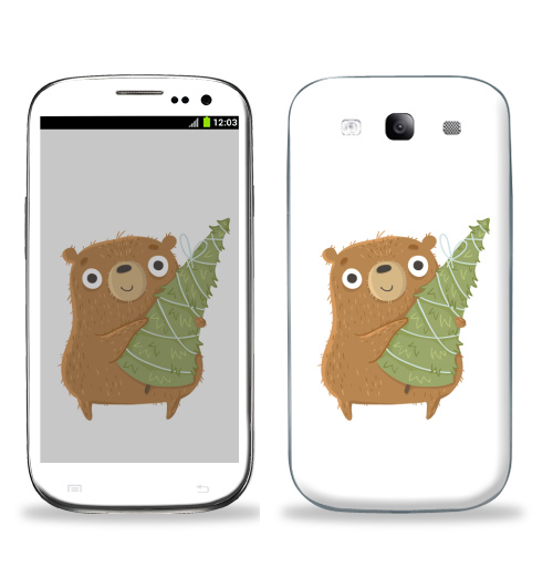 Наклейка на Телефон Samsung Galaxy S3 (i9300) Новогодний Мишка,  купить в Москве – интернет-магазин Allskins, медведь, новый год, персонажи, детские
