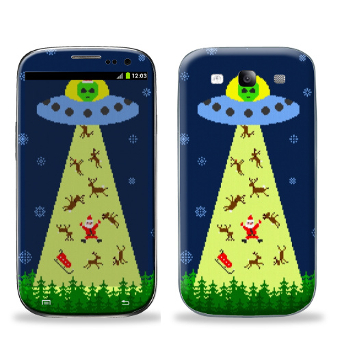Наклейка на Телефон Samsung Galaxy S3 (i9300) Похищение Санта Клауса,  купить в Москве – интернет-магазин Allskins, инопланетяне, космос, свитер, снег, олень, Санта_Клаус, новый год