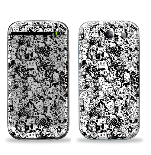 Наклейка на Телефон Samsung Galaxy S3 (i9300) Дудлы,  купить в Москве – интернет-магазин Allskins, монстры, паттерн, текстура, черно-белое, белый, черный, комиксы, иллюстация, дудлы