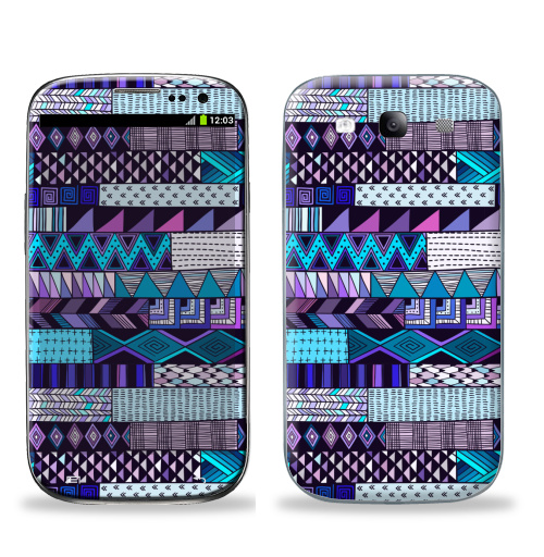 Наклейка на Телефон Samsung Galaxy S3 (i9300) Полосатый узор. Синие тона,  купить в Москве – интернет-магазин Allskins, полоска, паттерн, дудлы, геометрия, розовый, синий, полосатый, графика