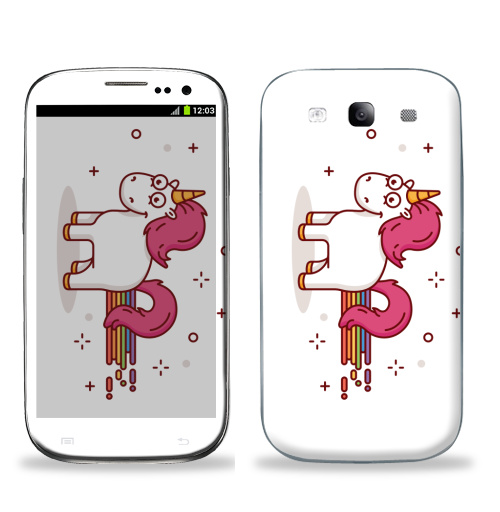 Наклейка на Телефон Samsung Galaxy S3 (i9300) Счастливый единорог,  купить в Москве – интернет-магазин Allskins, единорог, лошадь, пони, счастье, розовый, радуга, рог, радость, улыбка