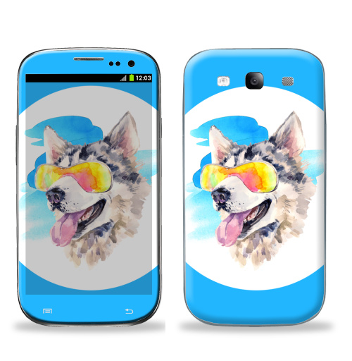 Наклейка на Телефон Samsung Galaxy S3 (i9300) Хаски сноубордист,  купить в Москве – интернет-магазин Allskins, крутые животные, мило, животные, персонажи, собаки, хаски, акварель, детские, соба, милые животные