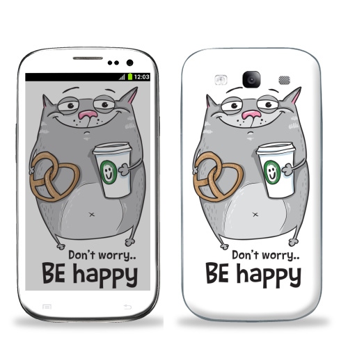 Наклейка на Телефон Samsung Galaxy S3 (i9300) Будь счастлив с серым котом,  купить в Москве – интернет-магазин Allskins, будь, счастлив
