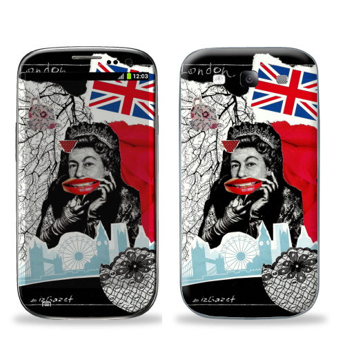 Наклейка на Телефон Samsung Galaxy S3 (i9300) LONDONQUEEN,  купить в Москве – интернет-магазин Allskins, ИЗОБРАЗИТЕЛЬНОЕ ИСКУССТВО, коллаж, мода, Англия, ПОП АРТ, черный