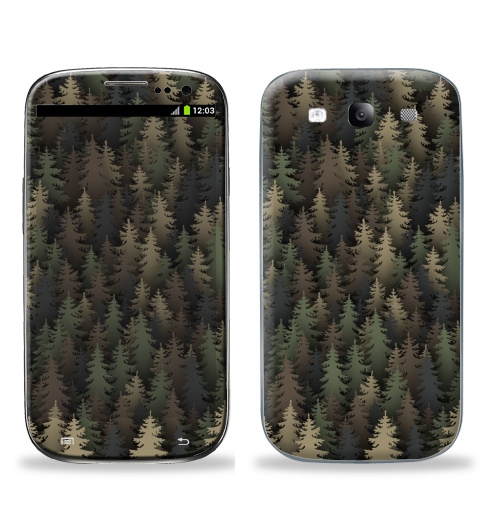 Наклейка на Телефон Samsung Galaxy S3 (i9300) Лесной камуфляж,  купить в Москве – интернет-магазин Allskins, лес, природа, охота, военные, хаки, деревья, ель, новый год