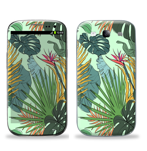 Наклейка на Телефон Samsung Galaxy S3 (i9300) Листья цветы тропики,  купить в Москве – интернет-магазин Allskins, цветы, африка, пальма, жара, зеленый, листья, лето, тропики