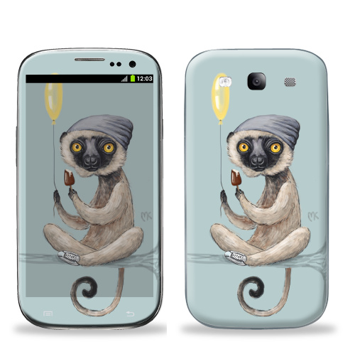 Наклейка на Телефон Samsung Galaxy S3 (i9300) Лемур и мороженое,  купить в Москве – интернет-магазин Allskins, лемур, животные, сифака, обезьяна, мартышка, шапка, кроссовки, воздушныйшарик, желтый
