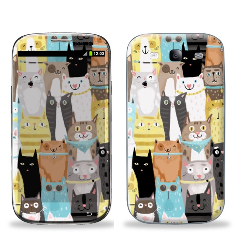 Наклейка на Телефон Samsung Galaxy S3 (i9300) Многокотов,  купить в Москве – интернет-магазин Allskins, кошка, запечатка, весна, яркий, веселый