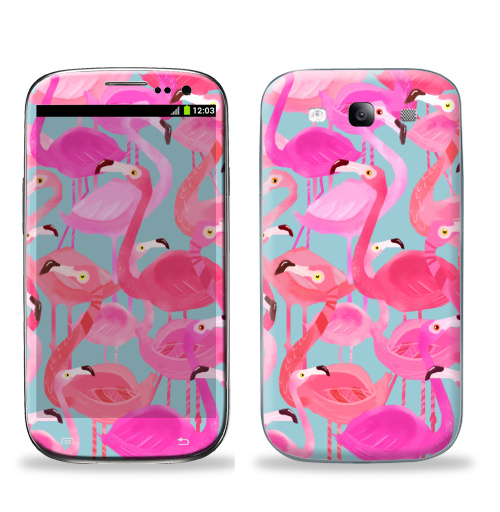 Наклейка на Телефон Samsung Galaxy S3 (i9300) Фламинго Серый фон,  купить в Москве – интернет-магазин Allskins, мило, птицы, фламинго, розовый, фуксия, сердце, тропики, лето, текстура, фауна