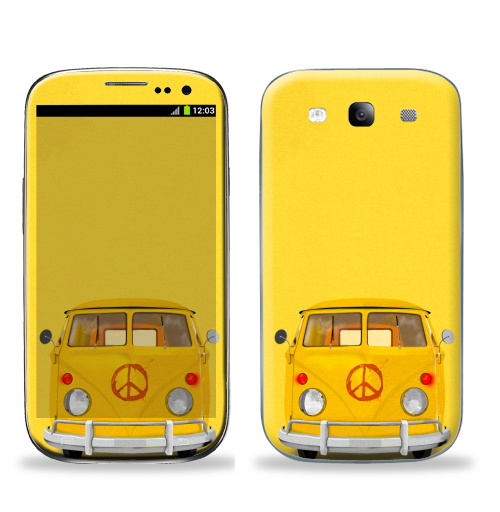 Наклейка на Телефон Samsung Galaxy S3 (i9300) Хиппи Автобус,  купить в Москве – интернет-магазин Allskins, автобус, хиппи, желтый, иллюстация, диджитал, гранж, бохо