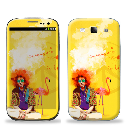 Наклейка на Телефон Samsung Galaxy S3 (i9300) Парень Хиппи,  купить в Москве – интернет-магазин Allskins, хиппи, желтый, иллюстация, диджитал, гранж, бохо, парень, рыжая, музыка