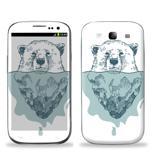 Наклейка на Телефон Samsung Galaxy S3 (i9300) Полярный медведь,  купить в Москве – интернет-магазин Allskins, белый, медведь, полярный, лёд, вода, голубой, бирюзовый, крутые животные