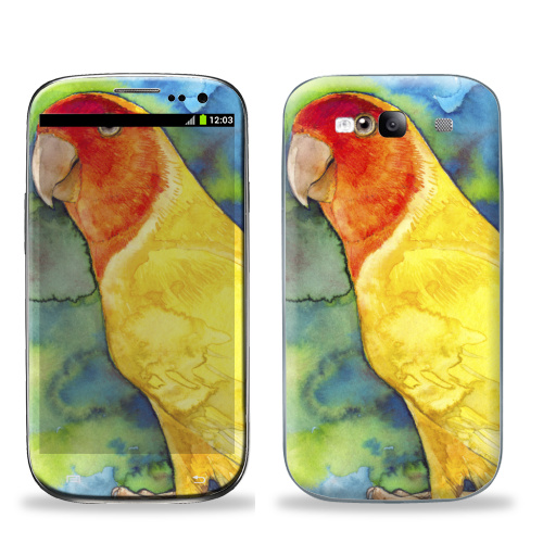 Наклейка на Телефон Samsung Galaxy S3 (i9300) Розовощекий попугайчик,  купить в Москве – интернет-магазин Allskins, природа, птицы, экзотика, желтый, красный, зеленые, джунгли, листья