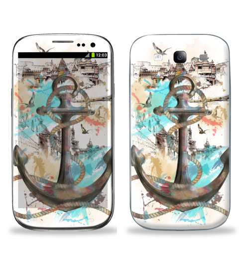 Наклейка на Телефон Samsung Galaxy S3 (i9300) Морской волк,  купить в Москве – интернет-магазин Allskins, отдых, птицы, пейзаж, морская, якорь