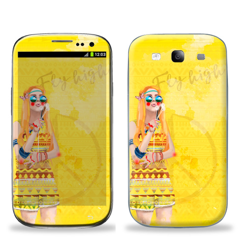 Наклейка на Телефон Samsung Galaxy S3 (i9300) Девушка Хиппи,  купить в Москве – интернет-магазин Allskins, девушка, лето, желтый, оранжевый, хиппи, очки, рыжая, любовь, солнце