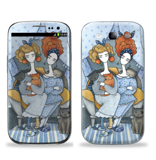 Наклейка на Телефон Samsung Galaxy S3 (i9300) Подруги  два,  купить в Москве – интернет-магазин Allskins, подарки, животные, зверушки, кошка, рыжая, блондинка, подружки