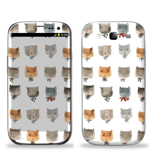 Наклейка на Телефон Samsung Galaxy S3 (i9300) Котитки девять,  купить в Москве – интернет-магазин Allskins, милые животные, кошка, зверушки, животные, серый, подарки, снег, лев