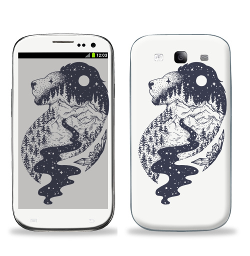Наклейка на Телефон Samsung Galaxy S3 (i9300) Таинственный лев,  купить в Москве – интернет-магазин Allskins, лев, зодиак, лес, татту, ночь, луна, звезда, горы, река