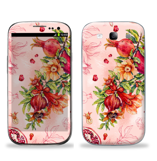 Наклейка на Телефон Samsung Galaxy S3 (i9300) Гранат. Ботаническая акварель,  купить в Москве – интернет-магазин Allskins, акварель, любимой, красный, красота, романтика, гранаты, гранат, фрукты