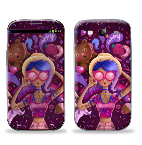 Наклейка на Телефон Samsung Galaxy S3 (i9300) Сладкий,  купить в Москве – интернет-магазин Allskins, сладости, татуировки, вкусный, мило, очки, девушка, розовый